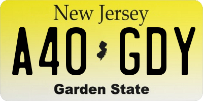 NJ license plate A40GDY