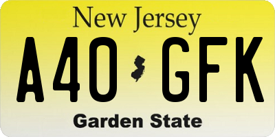 NJ license plate A40GFK