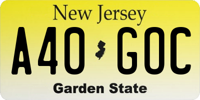 NJ license plate A40GOC