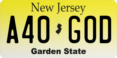 NJ license plate A40GOD