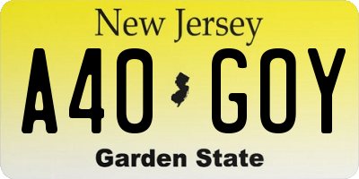 NJ license plate A40GOY