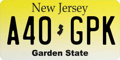 NJ license plate A40GPK