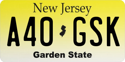 NJ license plate A40GSK
