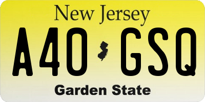 NJ license plate A40GSQ