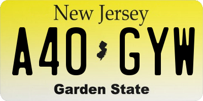 NJ license plate A40GYW