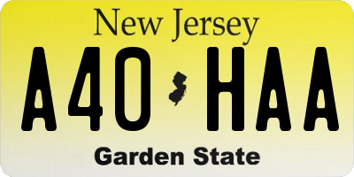 NJ license plate A40HAA