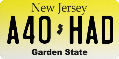 NJ license plate A40HAD