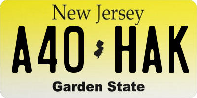 NJ license plate A40HAK
