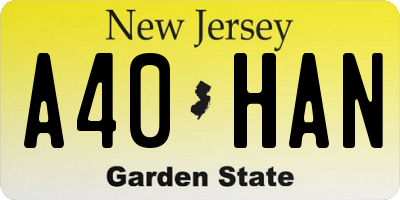NJ license plate A40HAN
