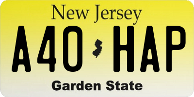 NJ license plate A40HAP
