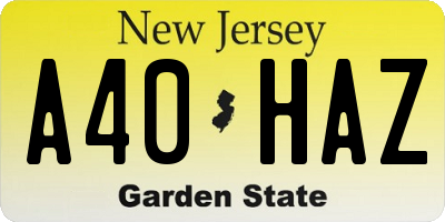 NJ license plate A40HAZ