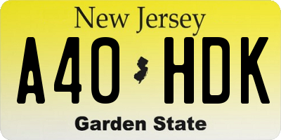 NJ license plate A40HDK