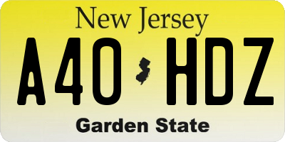 NJ license plate A40HDZ
