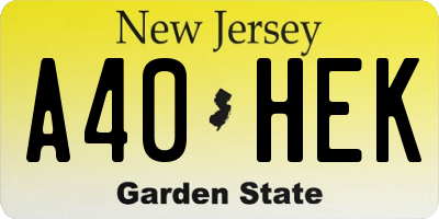 NJ license plate A40HEK