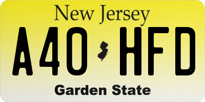 NJ license plate A40HFD