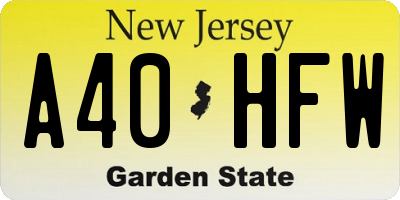 NJ license plate A40HFW