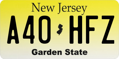 NJ license plate A40HFZ