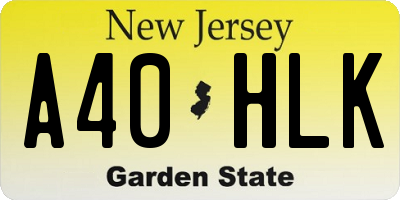 NJ license plate A40HLK