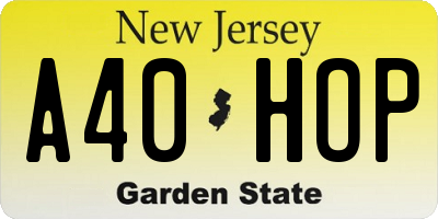 NJ license plate A40HOP