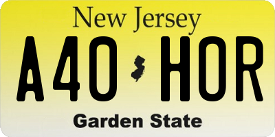 NJ license plate A40HOR