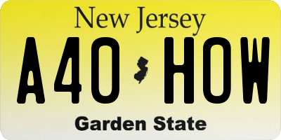 NJ license plate A40HOW
