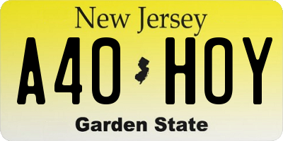NJ license plate A40HOY