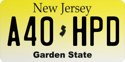 NJ license plate A40HPD