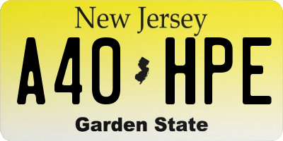 NJ license plate A40HPE