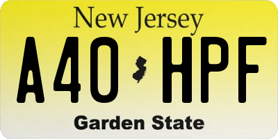 NJ license plate A40HPF