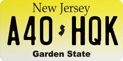 NJ license plate A40HQK