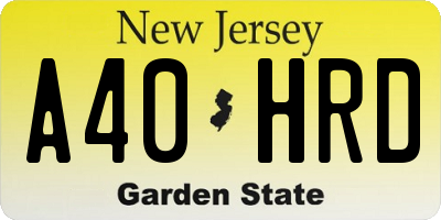 NJ license plate A40HRD