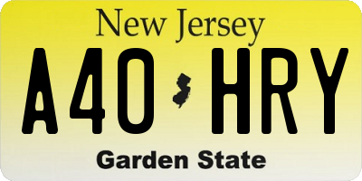 NJ license plate A40HRY