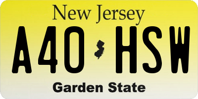 NJ license plate A40HSW