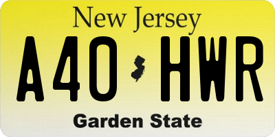 NJ license plate A40HWR