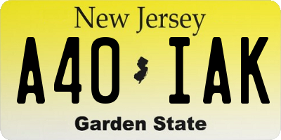 NJ license plate A40IAK
