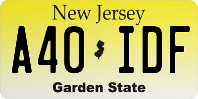 NJ license plate A40IDF