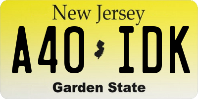 NJ license plate A40IDK