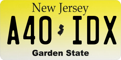 NJ license plate A40IDX