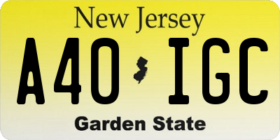 NJ license plate A40IGC