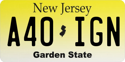 NJ license plate A40IGN