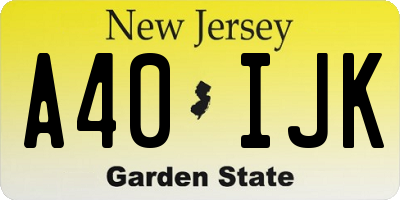 NJ license plate A40IJK