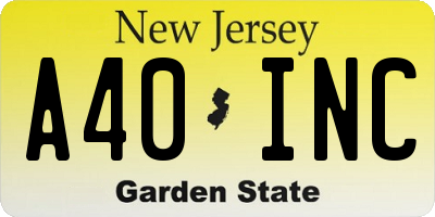 NJ license plate A40INC