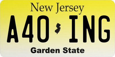 NJ license plate A40ING
