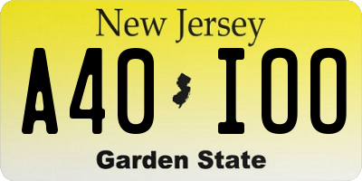 NJ license plate A40IOO