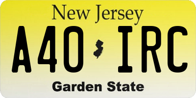 NJ license plate A40IRC