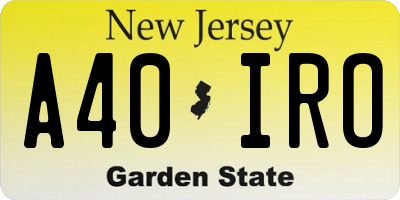 NJ license plate A40IRO