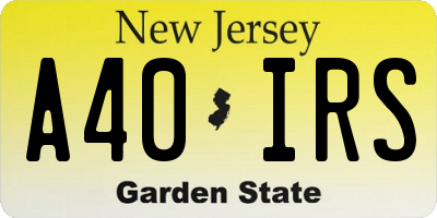 NJ license plate A40IRS