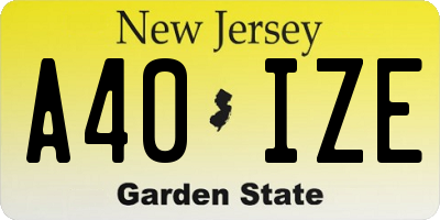 NJ license plate A40IZE