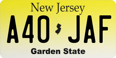 NJ license plate A40JAF