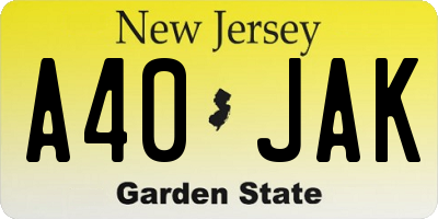 NJ license plate A40JAK